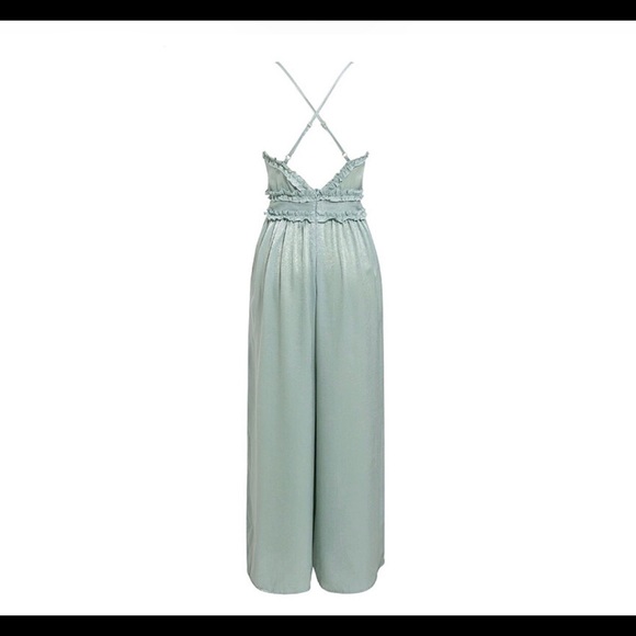 Chic Wide leg pants green ruffled jumpsuit summer - Picture 4 of 6